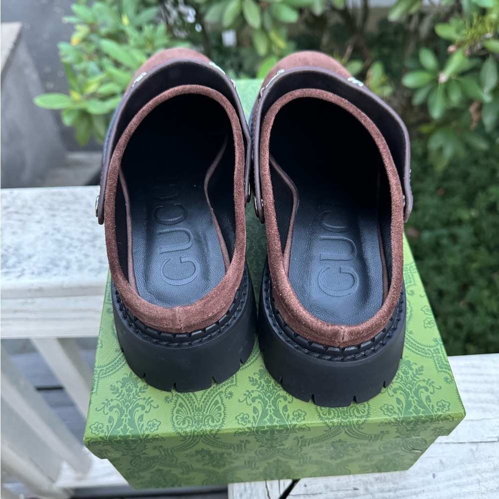 Brown Suede Mules with Silver Accents - Picture 5 of 6